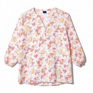 4/$20 Basic Editions Floral Blouse Tunic XL Lightweight Long Sleeve NWT